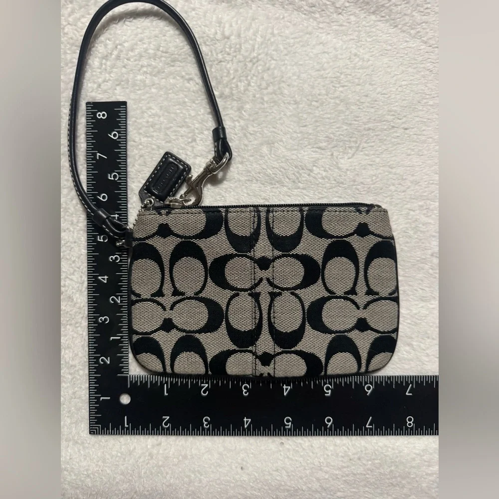 Coach Black and Tan Signature Canvas Wristlet